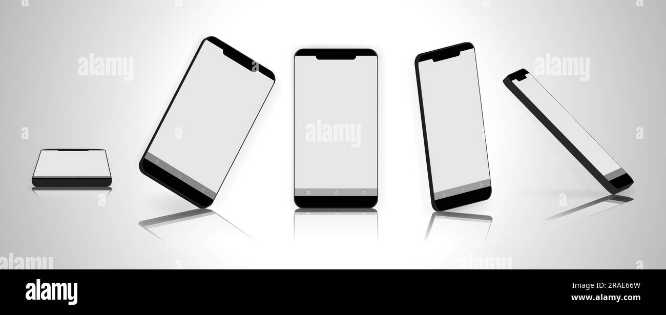 Vektordarstellung eines Smartphones mit verschiedenen Winkeln Modell Weiß Bildschirm isoliert auf verlaufendem weißem Hintergrund UI UX Modell des Geräts Stock Vektor