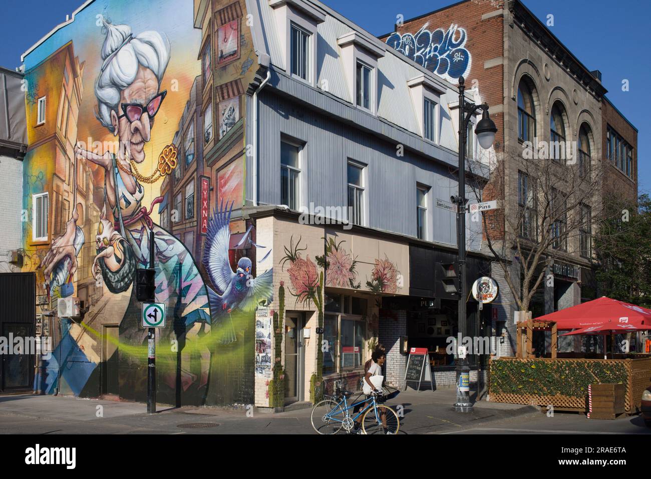 Kanada, Quebec, Montreal, Boulevard St-Laurent, Street Scene, Wandmalerei, Stockfoto