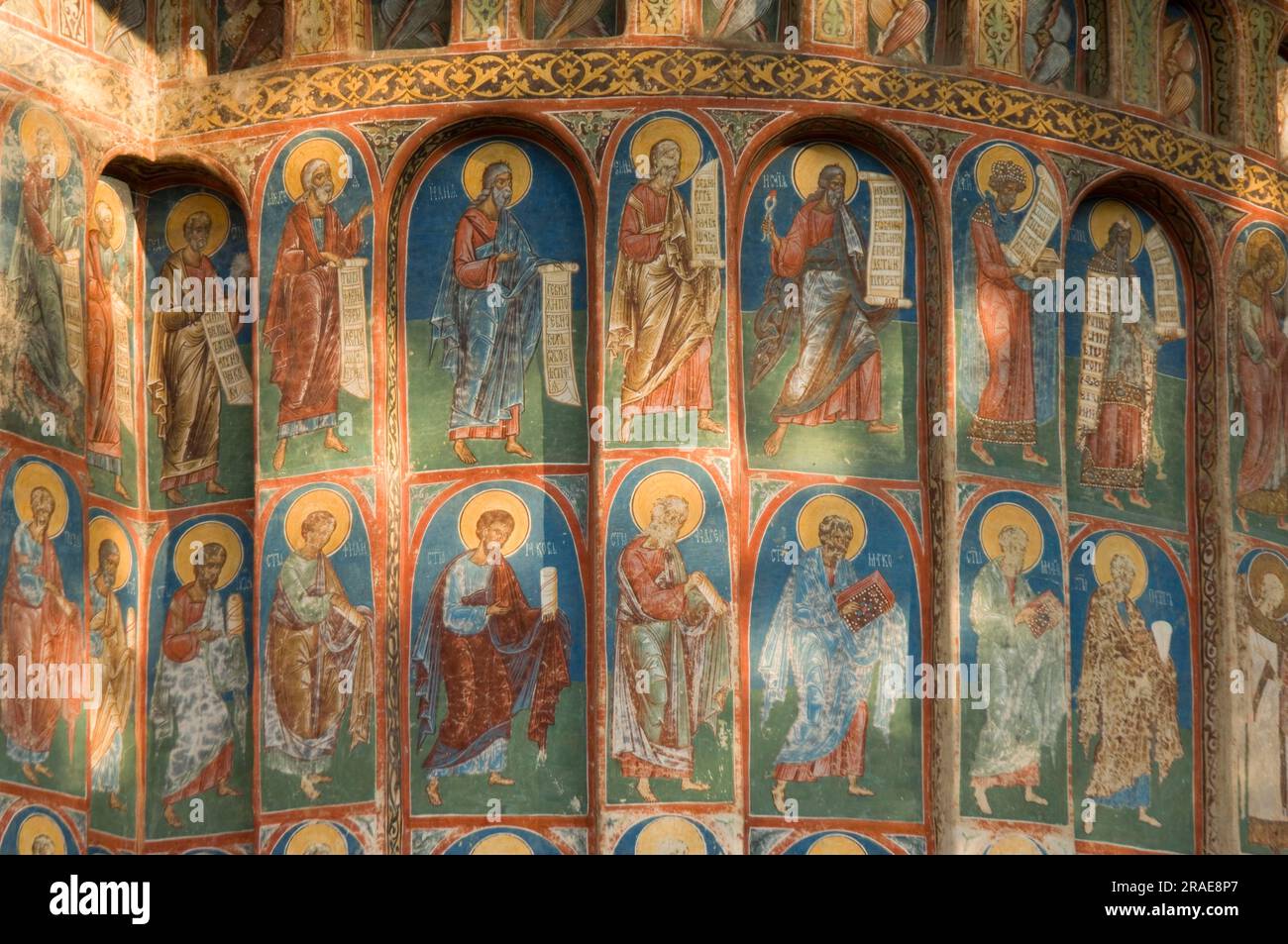 Klosterkirche St. George, Voronet, South Bukovina, Republik Moldau, Rumänien, Moldawien, Fresken, Fresken Stockfoto