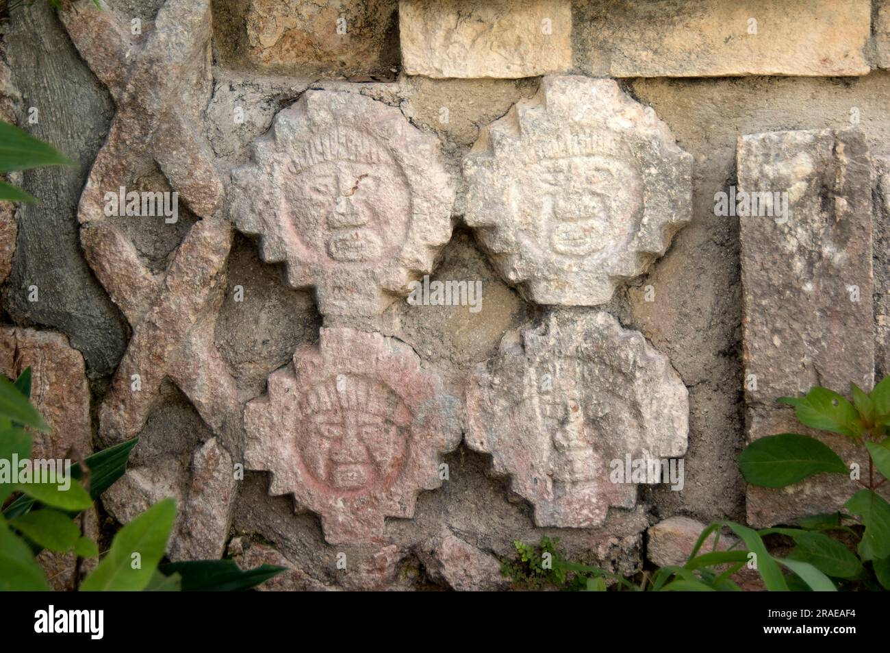 Geschnitzte Details, Gran, große Pyramide, Uxmal, Yucatan, Mexiko Stockfoto