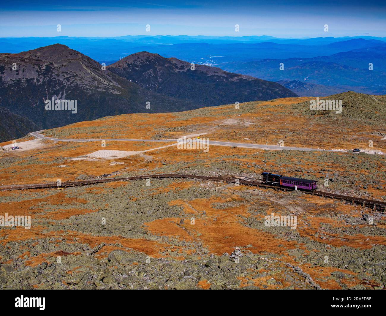 Die Zahnradbahn Mount Washington, auch bekannt als „The Cog“, ist die weltweit erste Zahnradbahn für Bergsteiger. Stockfoto