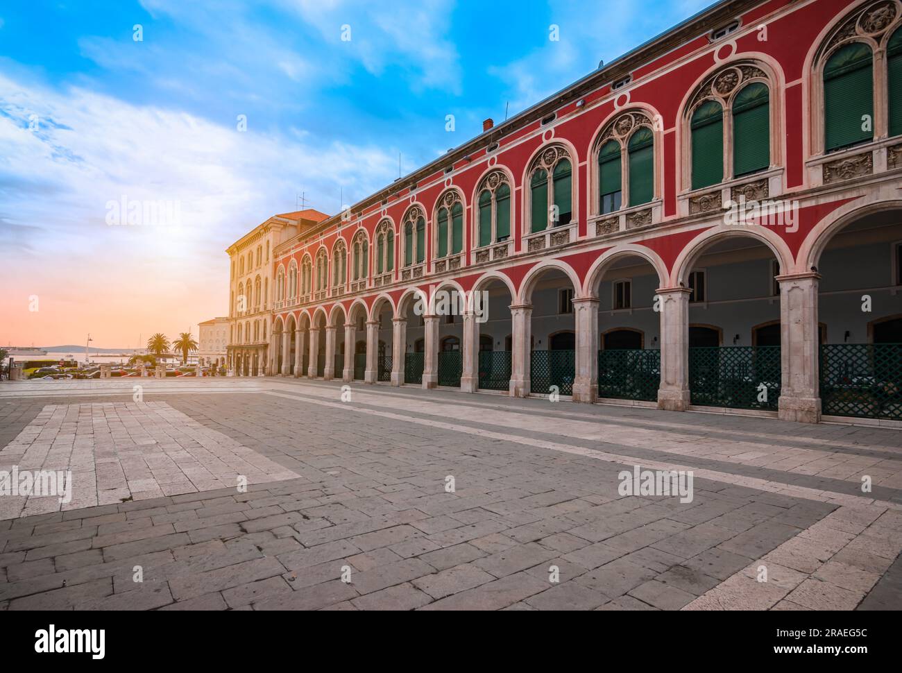 Kroatien Split Republic Square bei Sonnenuntergang. Stockfoto
