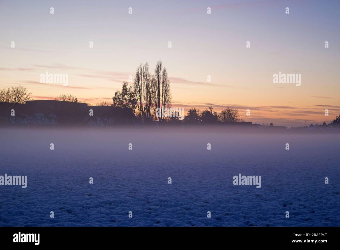 Ein schneebedeckter Park in Ilford, East London. Stockfoto