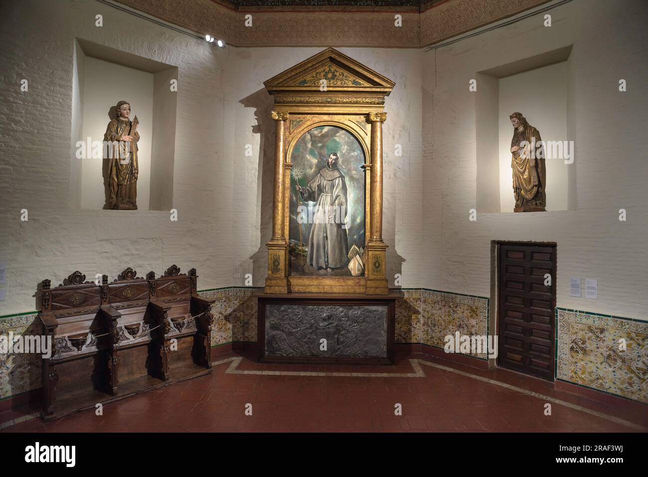 Museo del Greco, Ansicht des Porträts von El Greco des Heiligen Bernardino von Siena (1603) im El Greco Museum in Toledo, Spanien Stockfoto