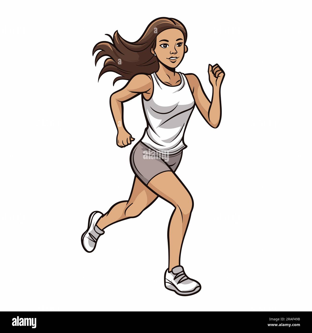 Weibliche Läuferin. Handgezeichnete Abbildung einer Läuferin. Vektor-Doodle-Zeichentrickfilm-Illustration Stock Vektor