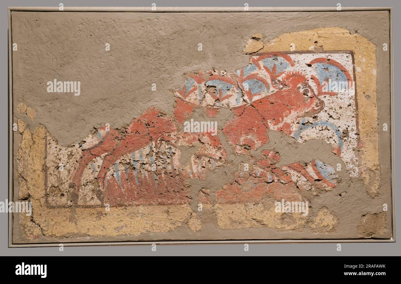 Die seitliche Tischplatte zeigt ein Kalb im Marschland 1353 v. Chr. vom alten Ägypten Stockfoto