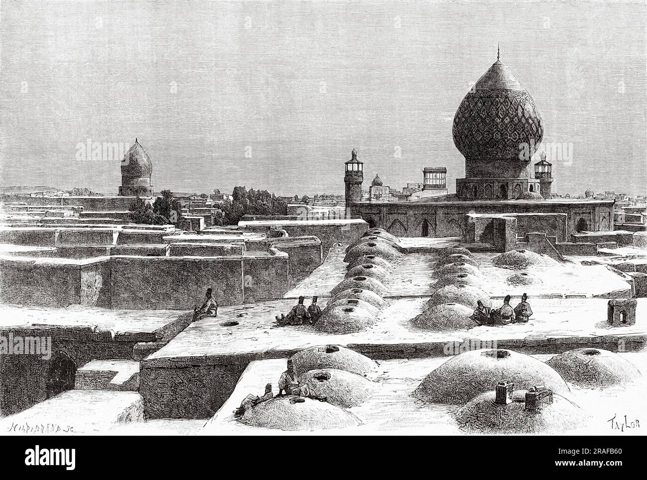 Schrein und Moschee Ali ebn-e Hamzeh, Shiraz. Provinz Fars, Persien, Iran. Persia, Chaldea und Susiana von Jane Dieulafoy 1881-1882. Alte Gravur aus dem 19. Jahrhundert von Le Tour du Monde 1906 Stockfoto