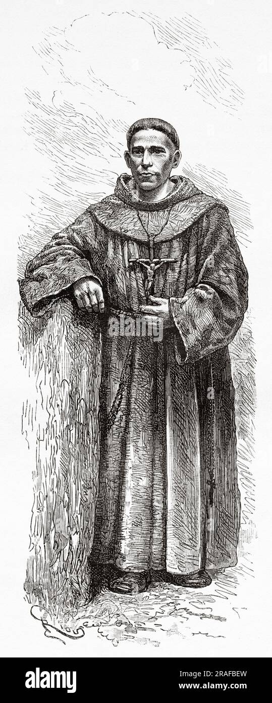 Pater Doroteo, Missionar in der Mission von Aguarienda, Bolivien, Südamerika. Reise auf der Suche nach den Überresten der Crevaux Mission von Emile-Arthur Thouar 1884. Alte Gravur aus dem 19. Jahrhundert von Le Tour du Monde 1906 Stockfoto