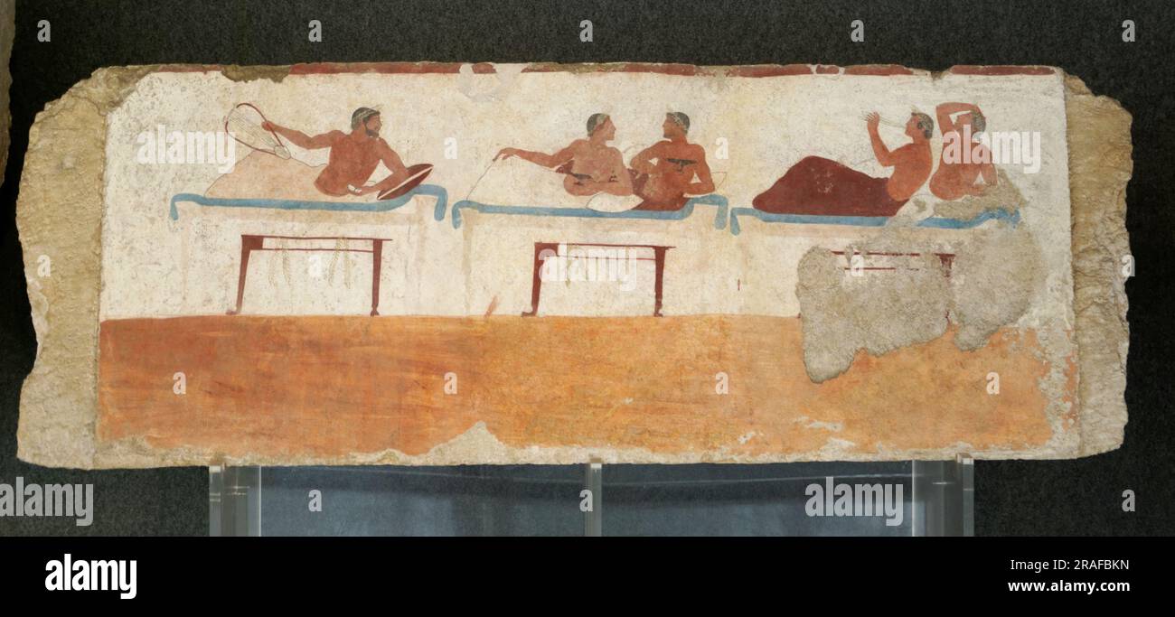 Grab des Tauchers in Paestum, Italien. Südwand 470 v. Chr. von antiker griechischer Malerei und Skulptur Stockfoto