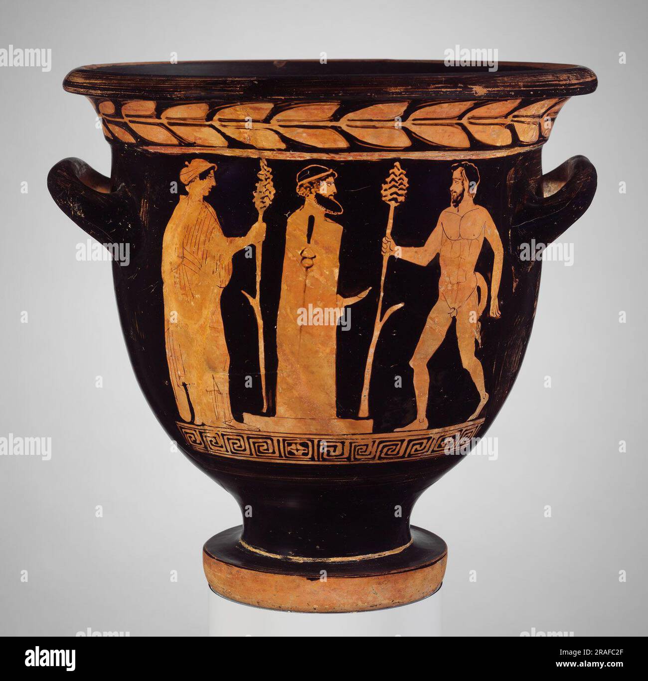 Terracotta Bell Krater (Mischschüssel) 410 v. Chr. von antiker griechischer Keramik Stockfoto
