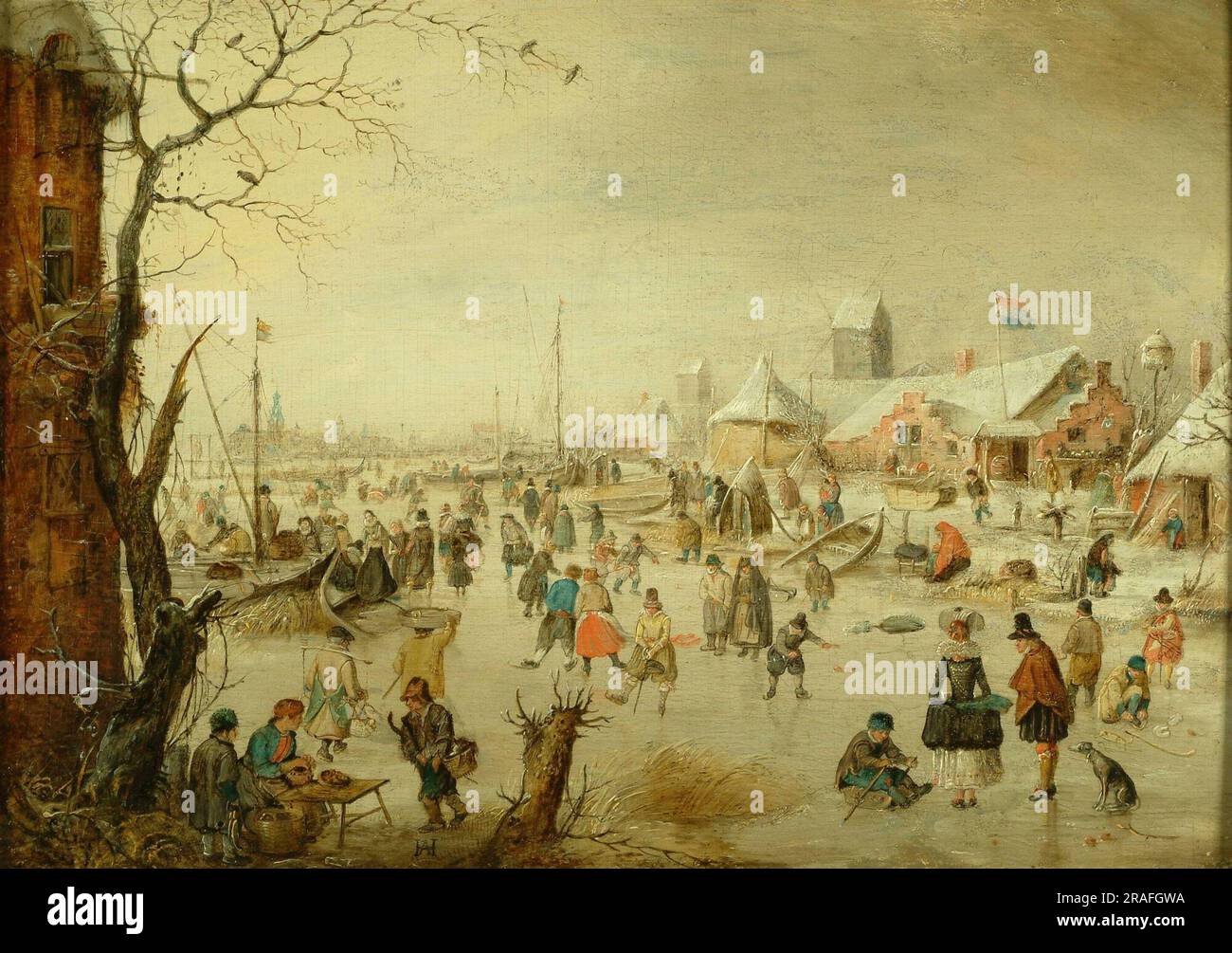 Winterlandschaft mit Skatern 1630 von Hendrick Avercamp Stockfoto