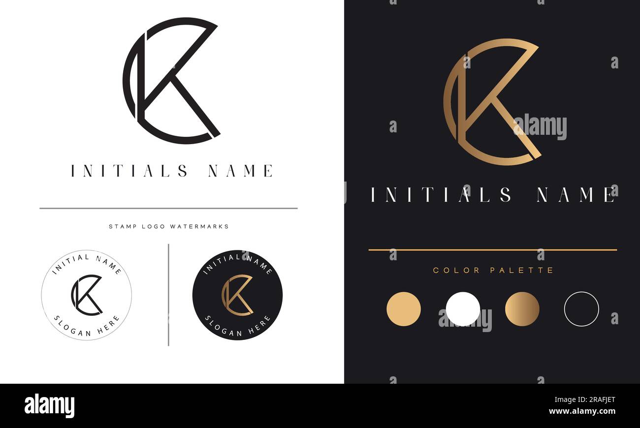 Luxuriöses KC- oder CK-Initial-Design mit Textbuchstaben in Monogramm Stock Vektor