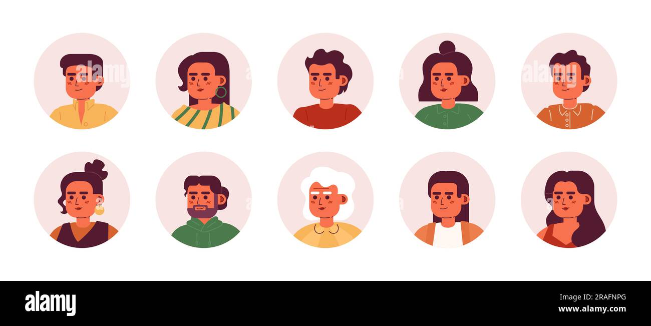Happy hispanic People – halbflache Vektor-Charakterköpfe Stock Vektor