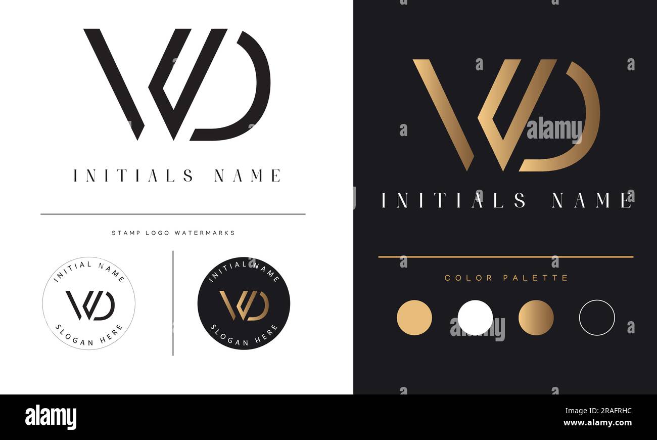 Luxus WD oder DW Initial Monogramm Text Letter Logo-Design Stock Vektor
