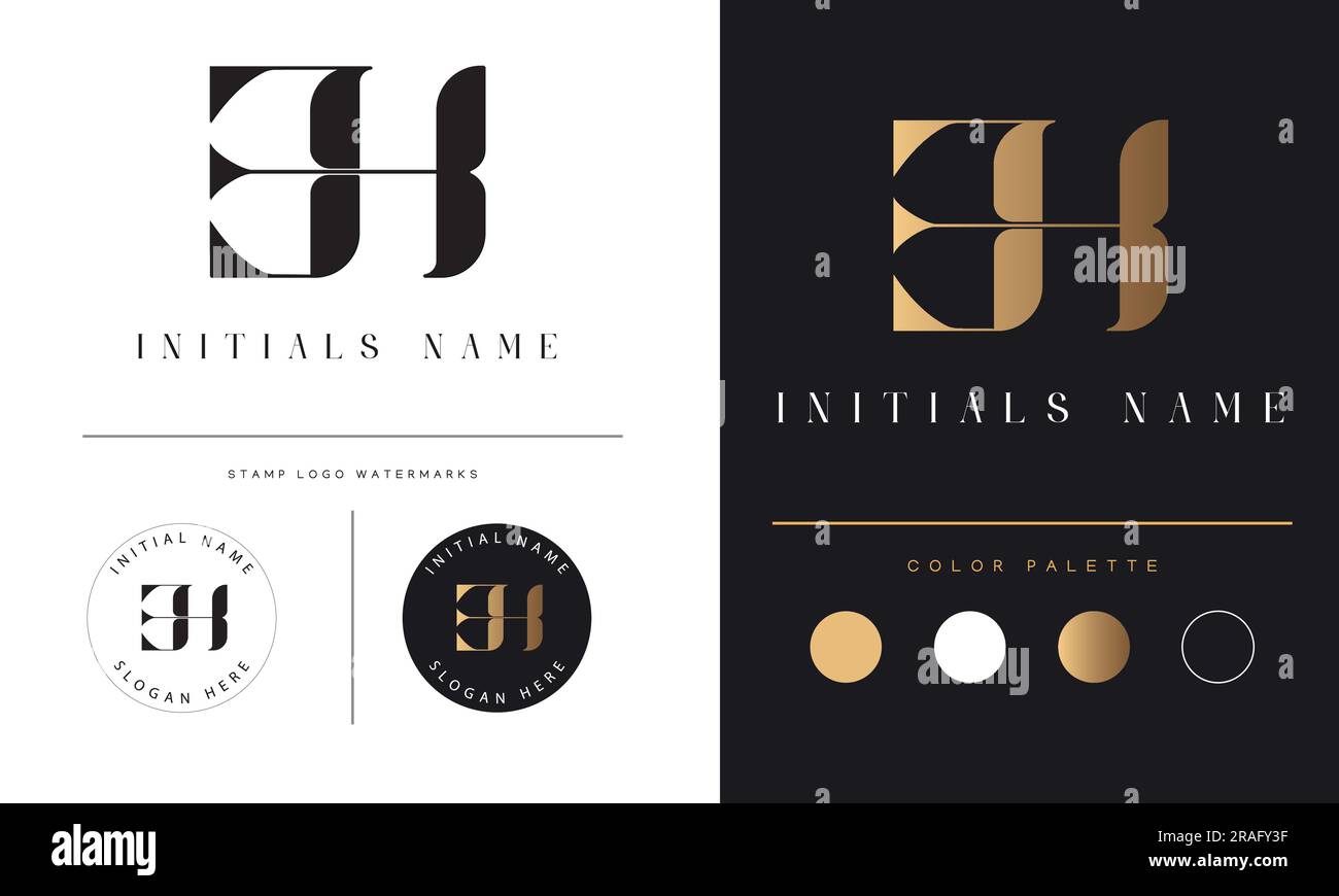 Luxuriöses EH- oder HE-Logo mit Text und Monogramm Stock Vektor