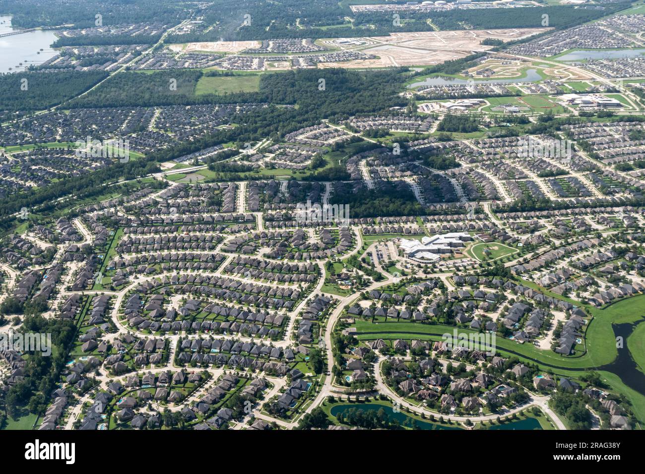 Luftaufnahme der Suburban Subdivisions auf der Nordseite von Houston, Texas, USA Stockfoto