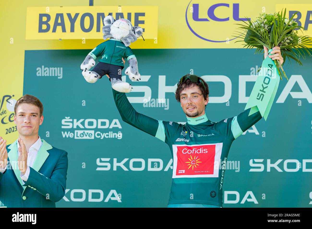 Bayonne, Baskenland, Frankreich, 3. Juli 2023, VICTOR LAFAY von COFIDIS im grünen Trikot, Anführer der Punkteklassifizierung Stufe 3, 185km, Amorebieta Etxano nach Bayonne während der 110. Ausgabe der Tour de France Kredit: Nick Phipps/Alamy Live News Stockfoto