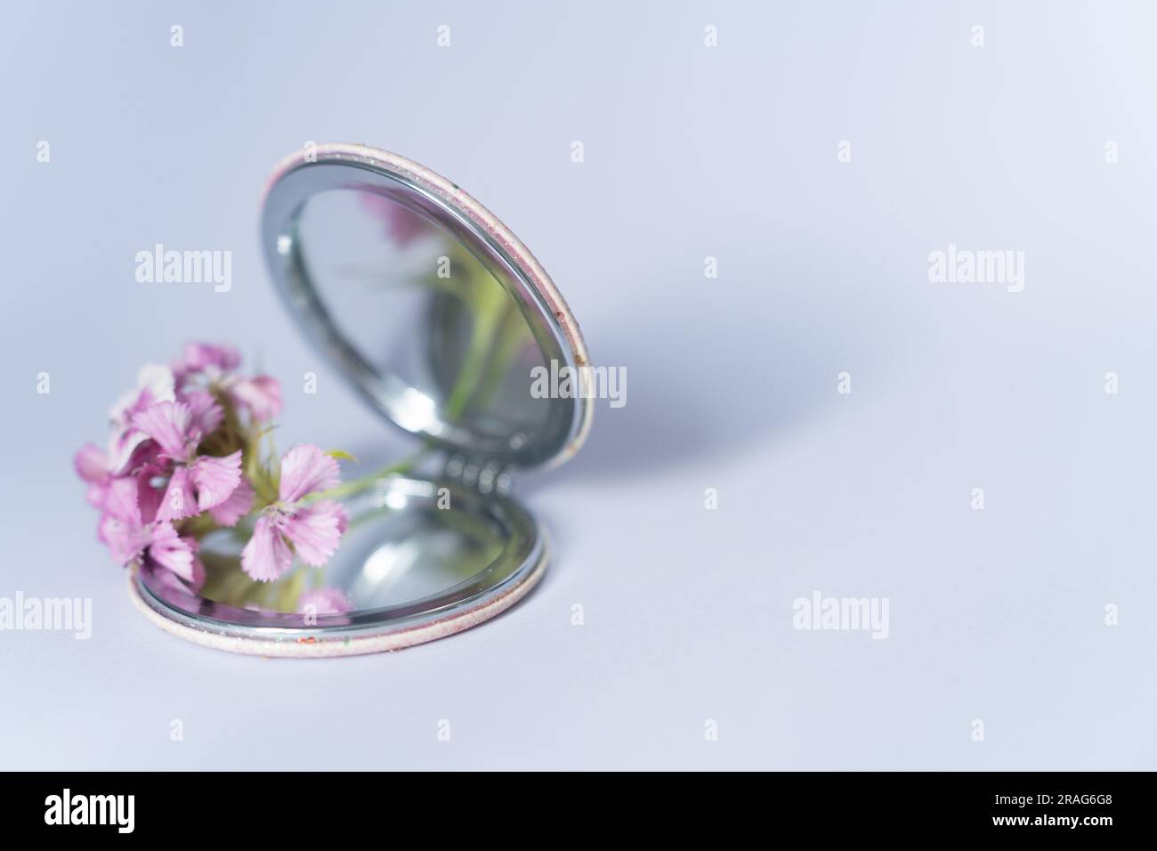 Сosmetic Spiegel mit Blumen Stockfoto