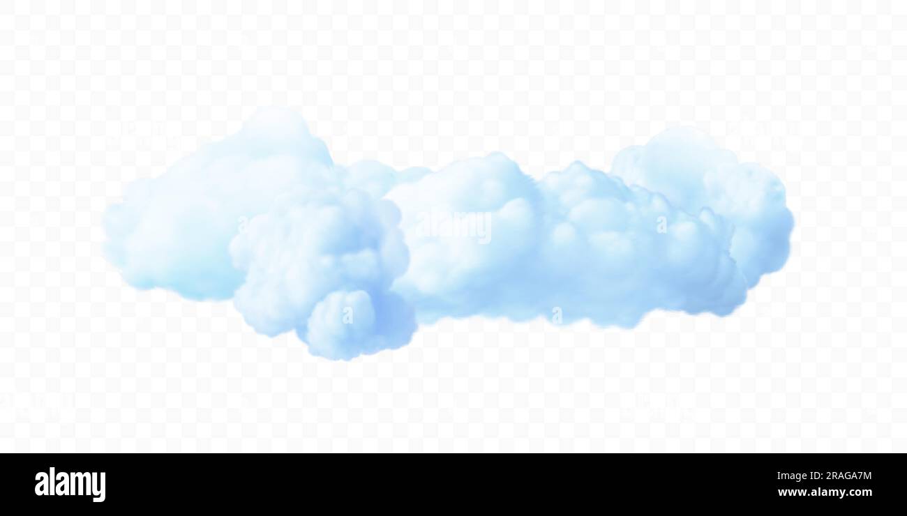 3D Vektor blaue flauschige Wolken. Konstruktionselement. Realistischer, farbenfroher Himmel, isoliert auf transparentem Hintergrund Stock Vektor