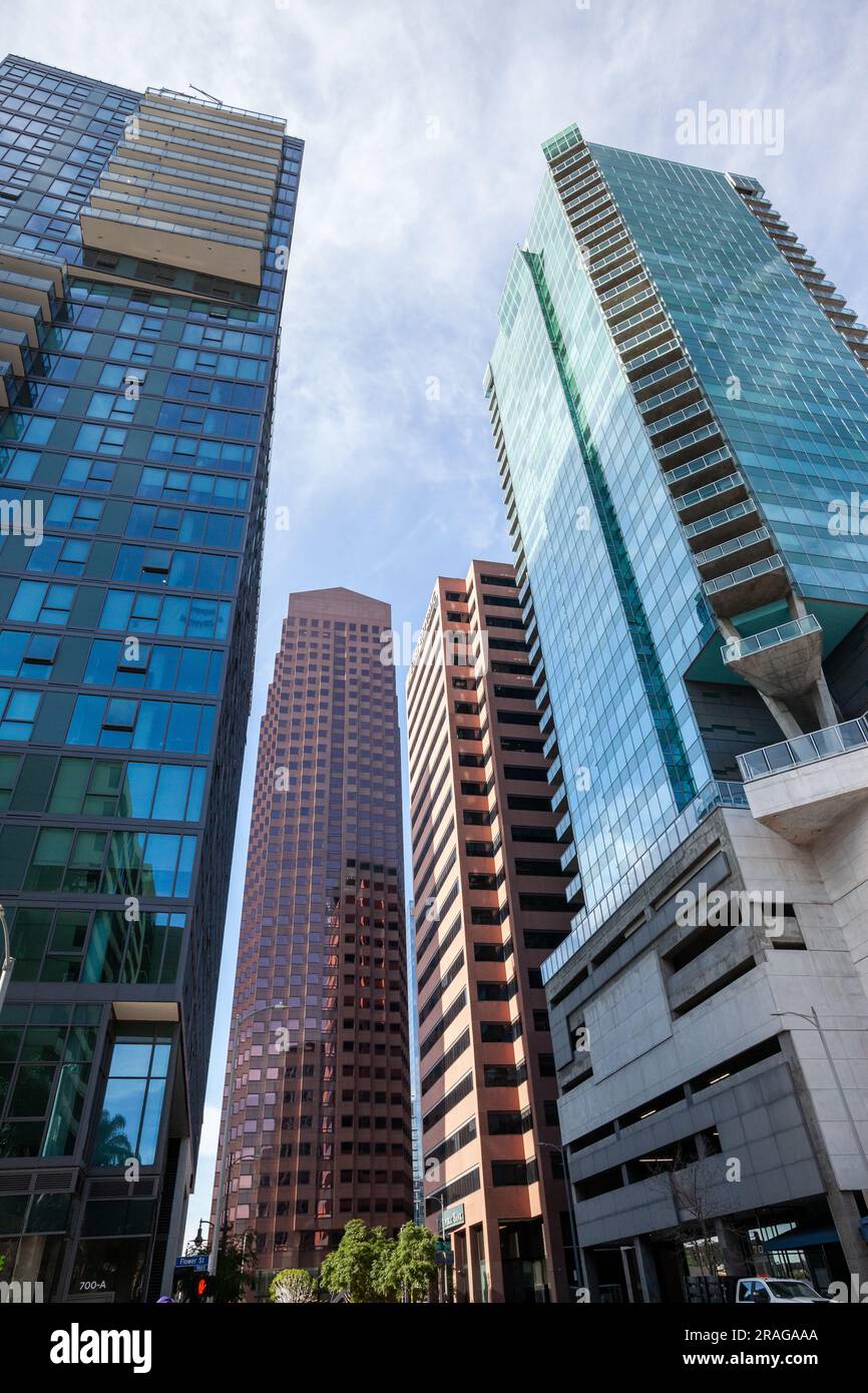 Alina Los Angeles Residenzen, TCW Tower, Federal Bank Building und Water Tower Building in Downtown Los Angeles, CA, USA Stockfoto