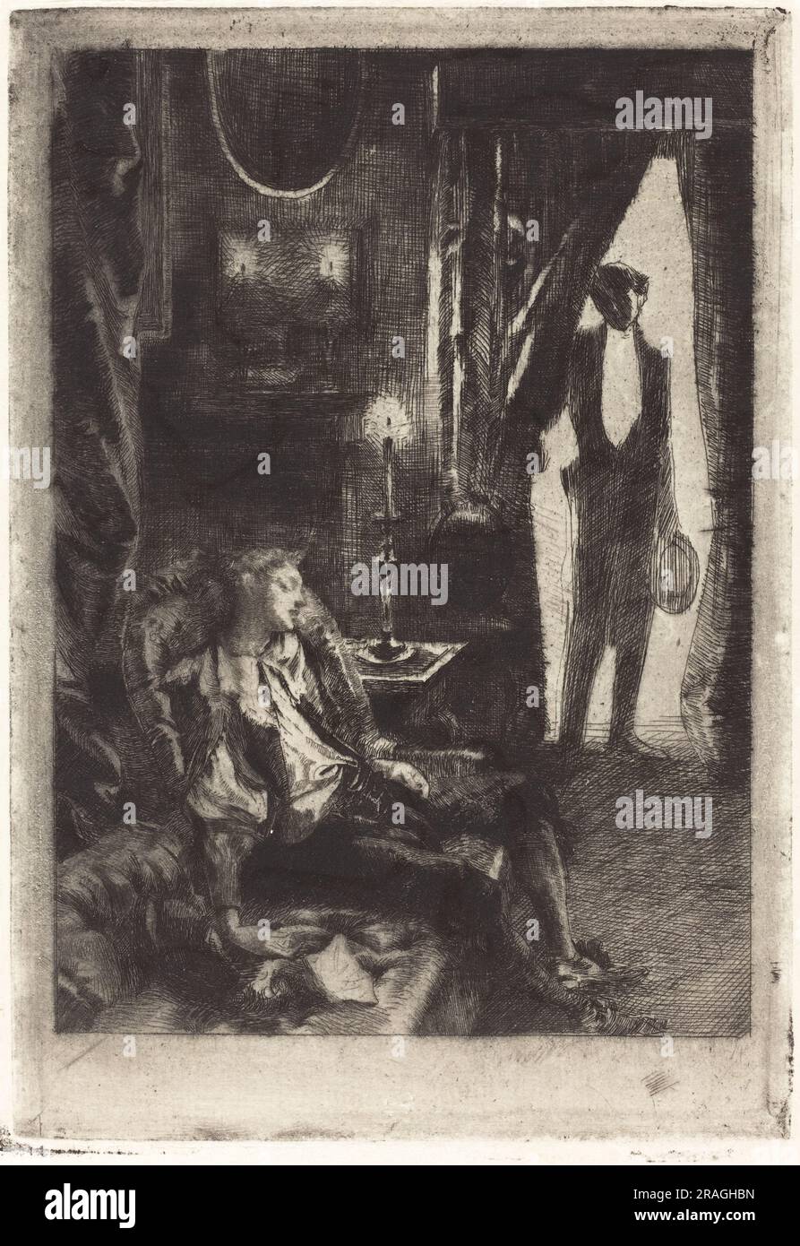 Albert Besnard, Iza Sleeping (Le Sommeil d'Iza), 1885, Ätzen und Aquatint auf liegendem Papier, Teller: 16,7 x 11,5 cm (6 9/16 x 4 1/2 Zoll) Bogen: 26,5 x 20,1 cm (10 7/16 x 7 15/16 Zoll), Geschenk von Herrn und Frau Daniel Bell zu Ehren des 50. Jahrestags der National Gallery of Art, 1992.59.9' Stockfoto