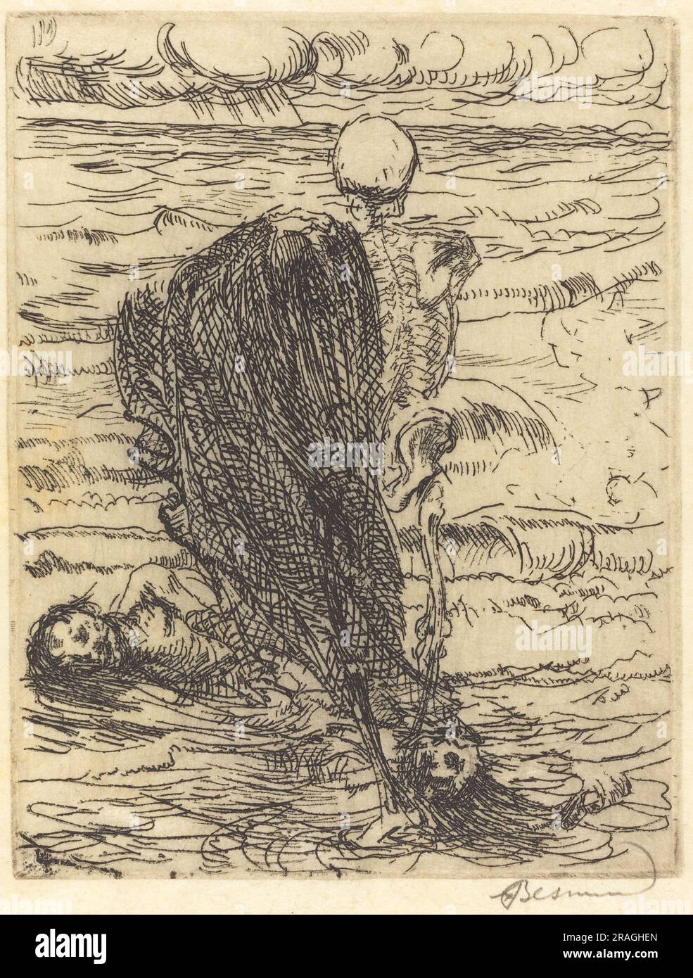 Albert Besnard, gegossen aus einem Netz (Le Coup de Filet), 1900, schwarze Ätzung auf Velinpapier, Platte: 13,4 x 10,4 cm (5 1/4 x 4 1/8 Zoll) Blatt: 34,5 x 24,4 cm (13 9/16 x 9 5/8 Zoll), Geschenk von Herrn und Frau Daniel Bell, 1994,4.14' Stockfoto