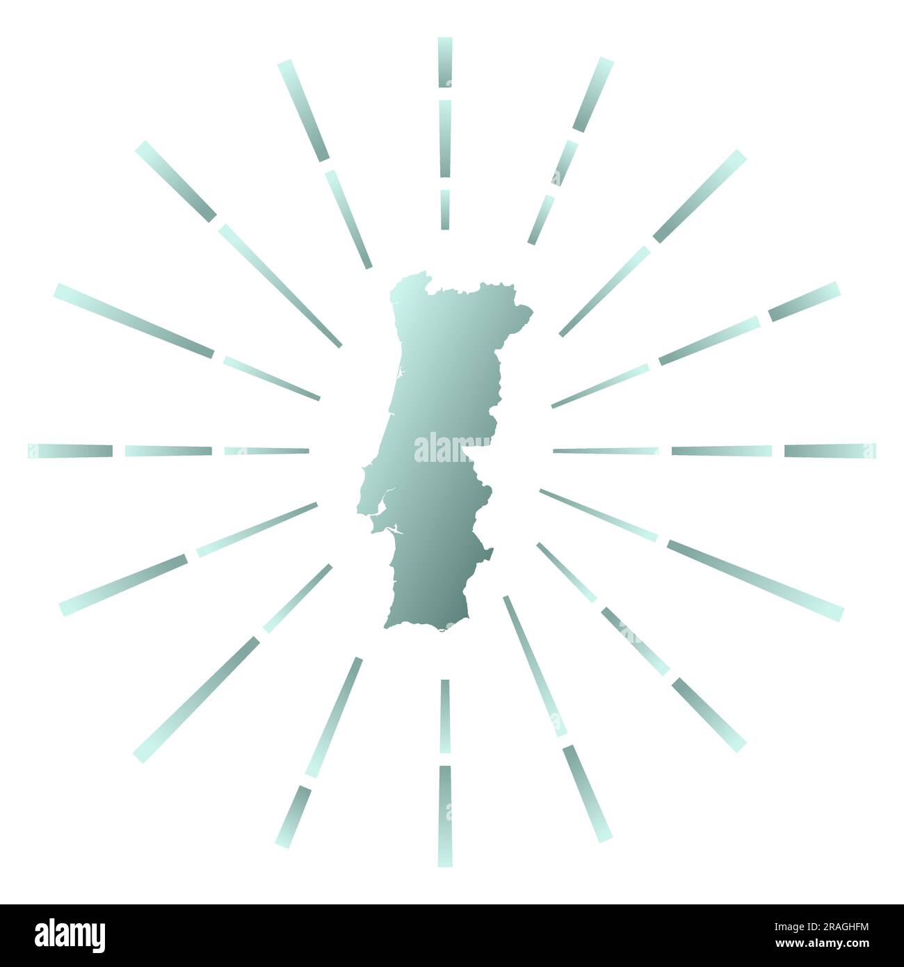 Portugal mit Sonnenschein. Landkarte mit farbenfrohen Sternenstrahlen. Portugal Illustration in Digital-, Technologie-, Internet-, Netzwerk-Stil. Stock Vektor
