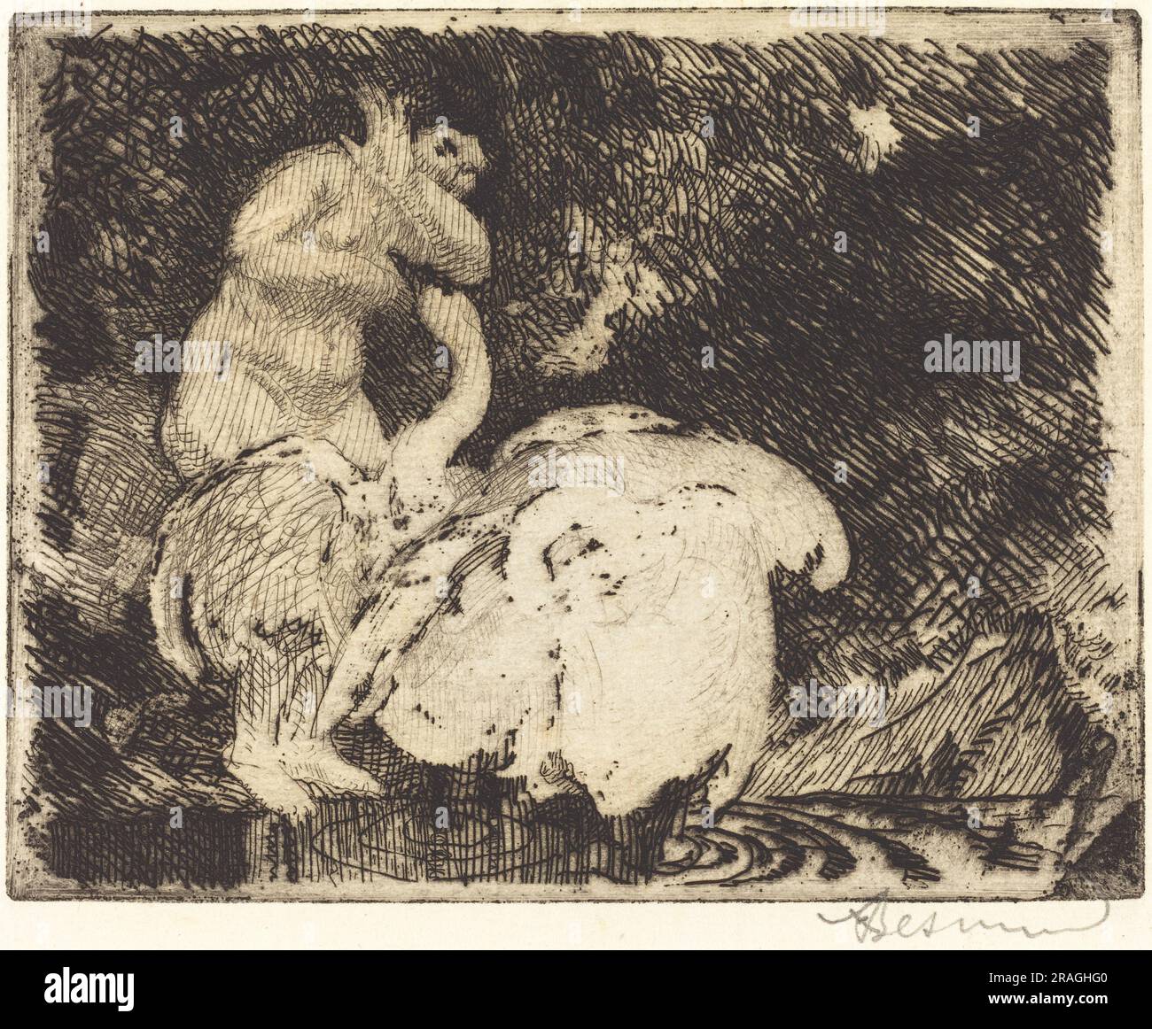 Albert Besnard, Leda Bathing (Léda au Bain), 1913, schwarz auf liegendem Papier ätzend, Teller: 10,8 x 13,9 cm (4 1/4 x 5 1/2 Zoll) Bogen: 13,7 x 20,1 cm (5 3/8 x 7 15/16 Zoll), Geschenk von Herrn und Frau Daniel Bell zu Ehren des 50. Jahrestags der National Gallery of Art, 1990.95.32' Stockfoto