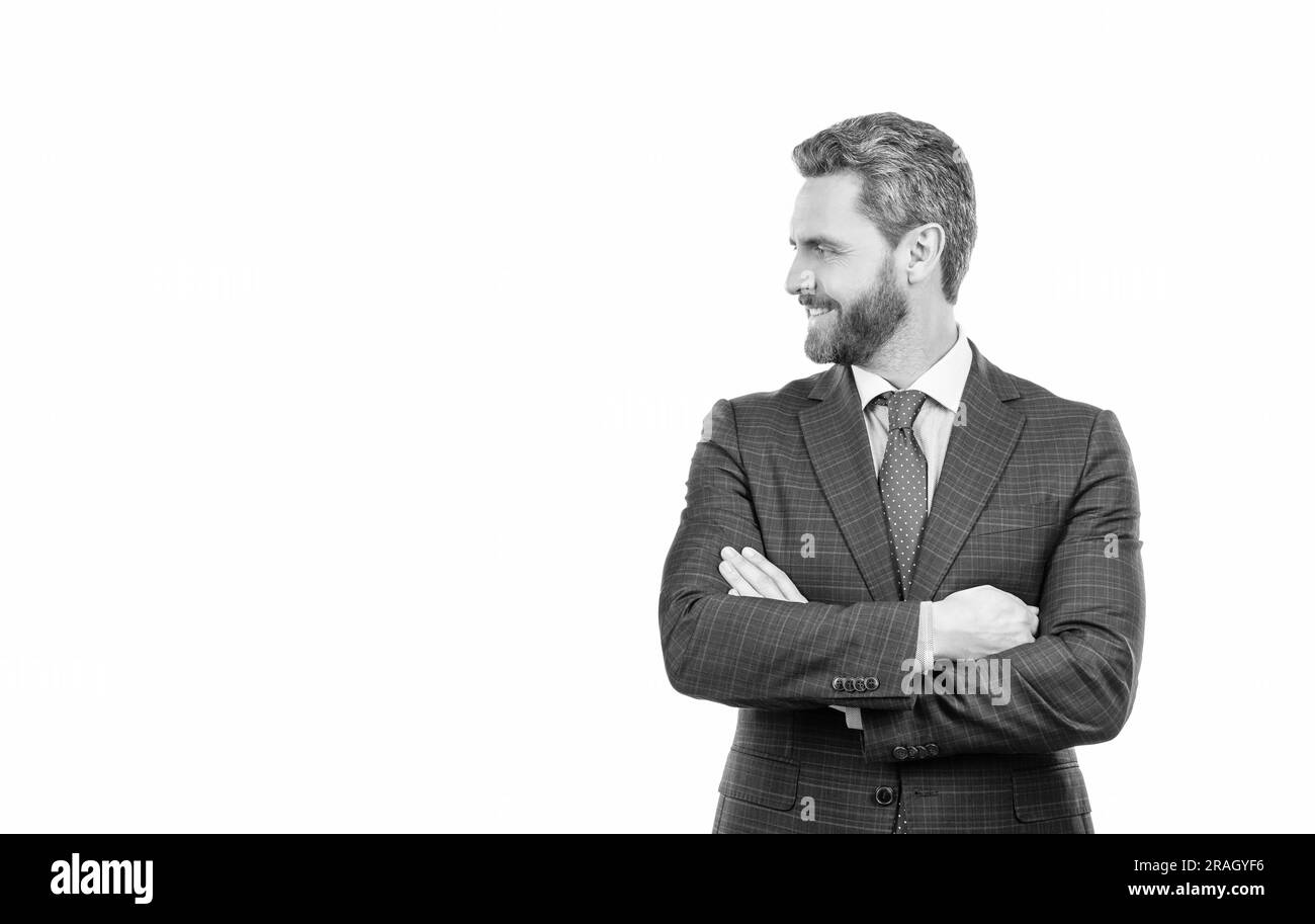 Vertrauen ist das beste Outfit. Selbstbewusster Mann in formellem Anzug. Vertrauenskonzept Stockfoto