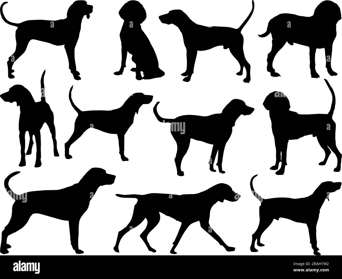 Set mit „Treeing Walker Dog“-Silhouette Stock Vektor