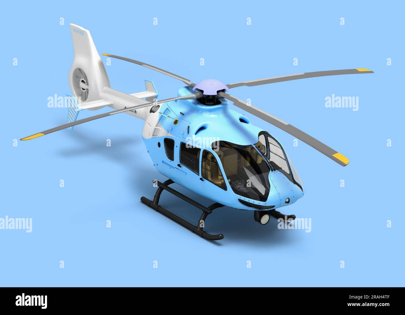 Mehrzweck-Passagierhubschrauber für den Luftverkehr Perspektivansicht 3D-Rendering auf Blau Stockfoto