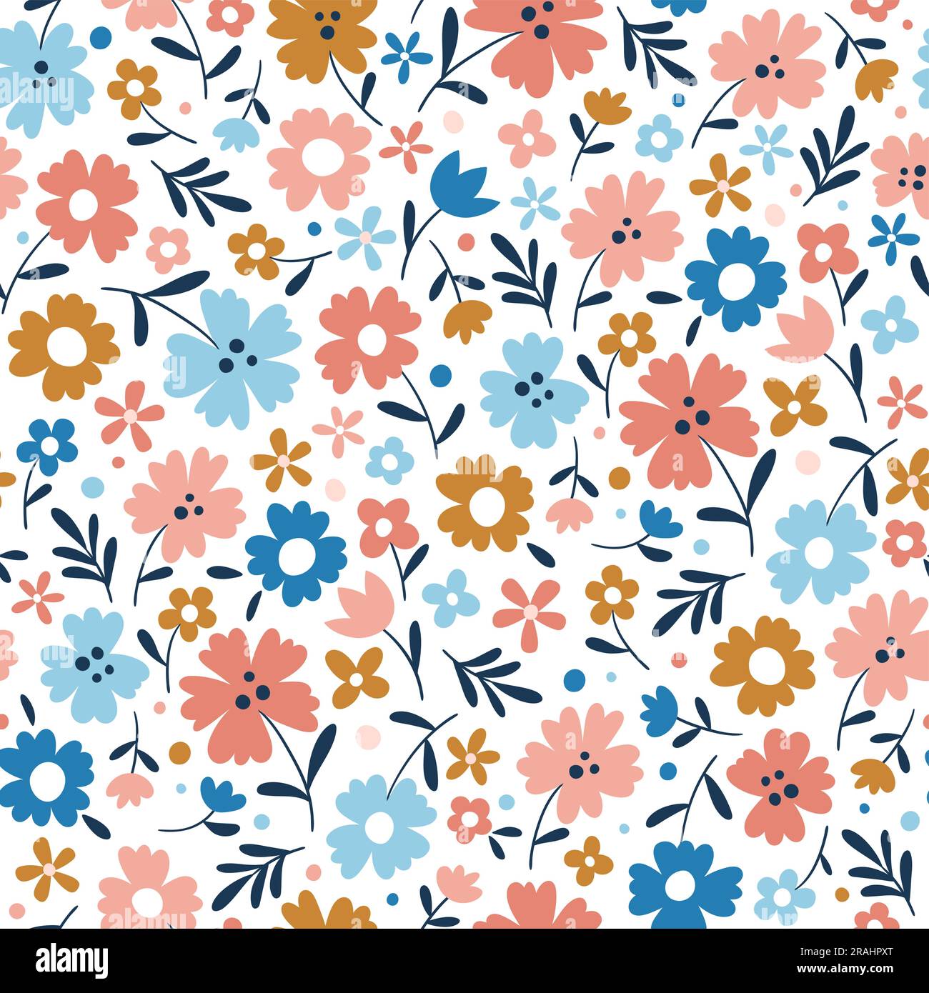Saisonale Blumen mit nahtlosem Muster. Wiederhole das Muster mit schönen Blumen auf weißem Hintergrund. Quadratisches Design. Vektordarstellung. Stock Vektor