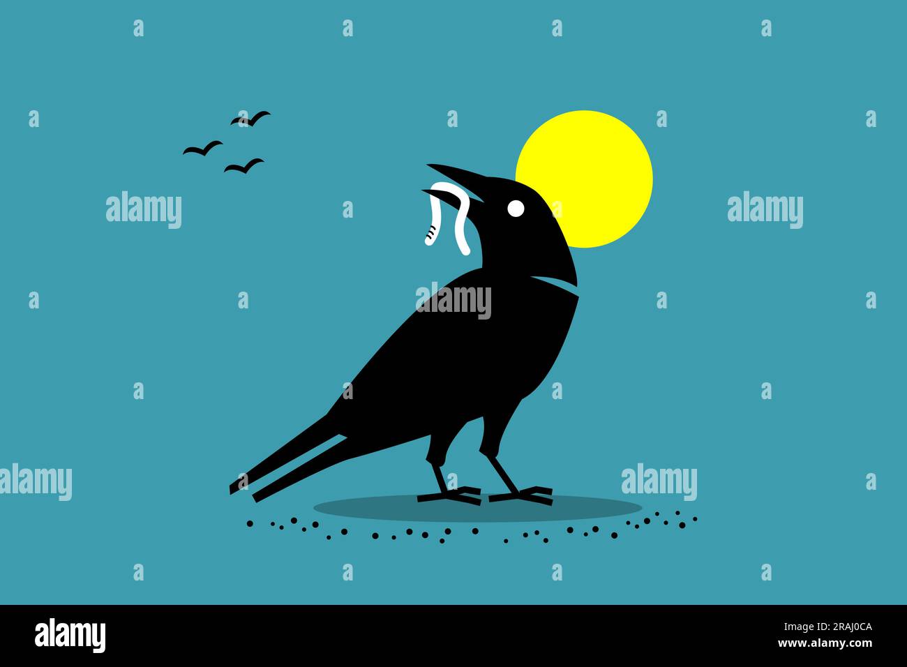 Der frühe Vogel kriegt den Wurm. Vektorabbildungen Clip Art zeigt Konzept von Frühaufsteher, First Mover Advantage, produktiv, proaktiv, Chance, Und Stock Vektor