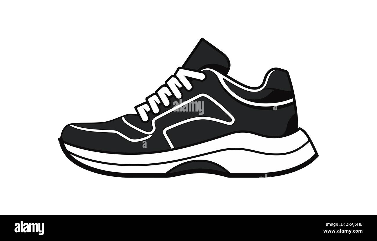 Sportschuhe, Sneakers mit schwarzem Symbol, flaches Design auf weißem Hintergrund Stock Vektor