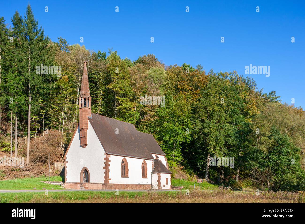 Landschaft mit St. Anne Kapelle, Niederschlettenbach, Pfalz, Rheinland-Pfalz, Deutschland, Europa Stockfoto