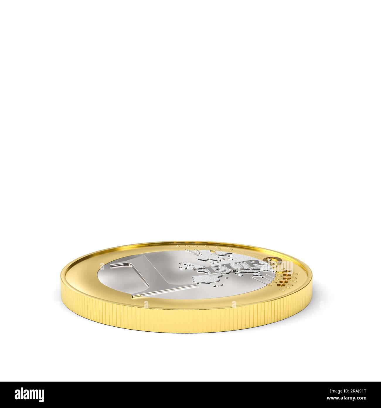 1-Euro-Münze auf weißem Hintergrund 3D-Rendering Stockfoto