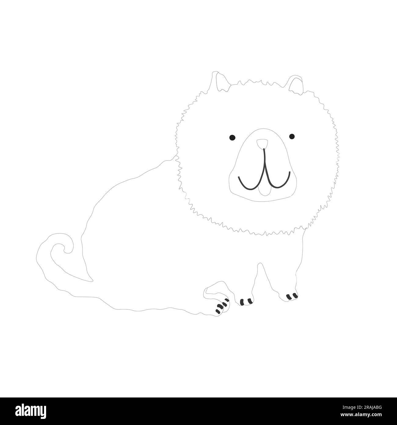 Süße Hunde flacher Umriss im Cartoon-Stil. Sitzender tibetischer Mastiff im Skizzenstil. Stock Vektor