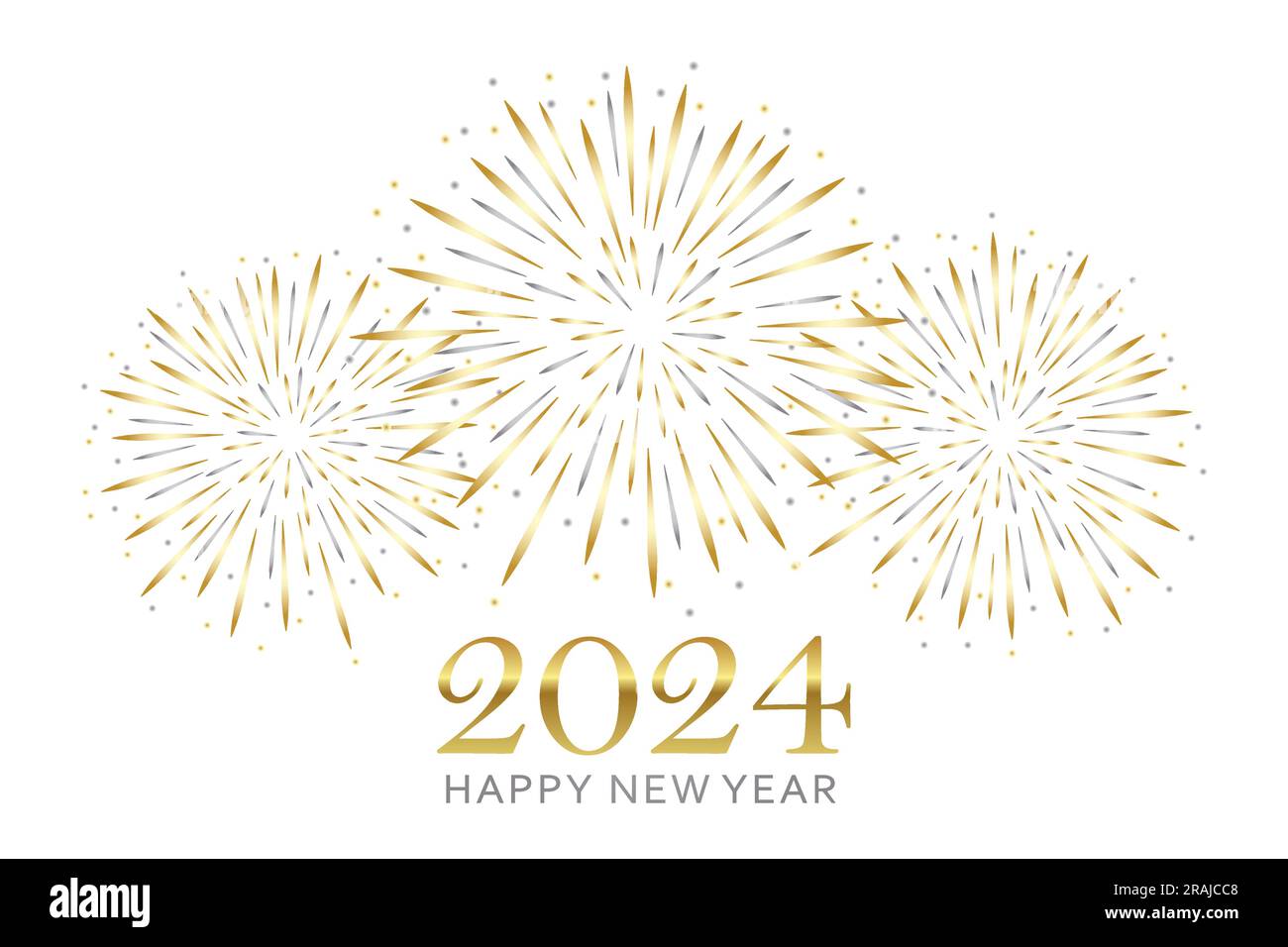 Frohe Neujahrskarte 2024 mit goldenem und silbernem Feuerwerk Stock Vektor