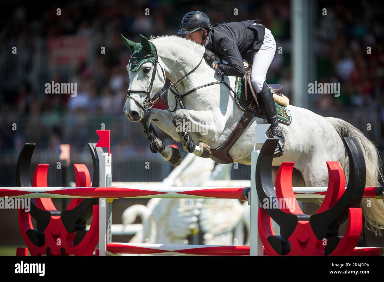 Rupert Winkelmann nimmt am 1. Juli 2023 am Rolex Pan American Grand Prix in Spruce Meadows in Calgary, Kanada, Teil. Stockfoto