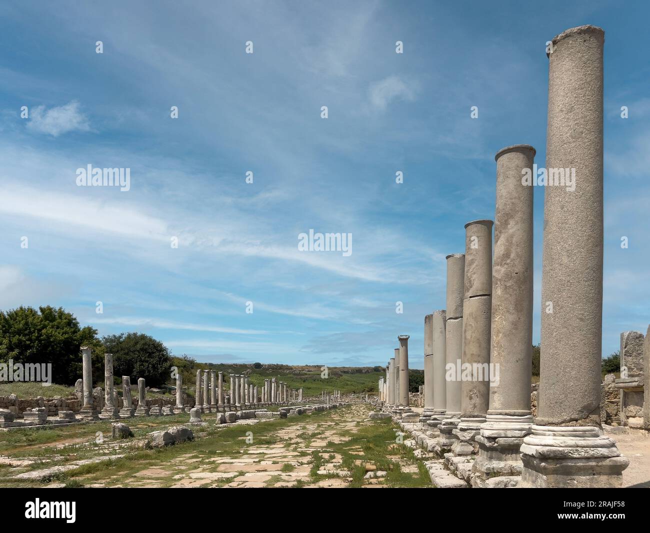 Die antike Stadt Perge in Antalya, Türkei. Historische Ruinen in der antiken Stadt Pamphylia Stockfoto