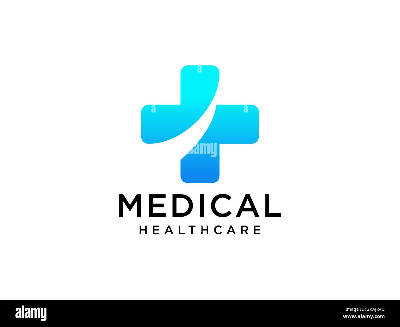 Modernes Medizinisches Logo. Blaues geometrisches lineares abgerundetes Kreuzzeichen Symbol für Integrität Unendlichkeit isoliert auf weißem Hintergrund. Flaches Vektorlogo Des Stock Vektor