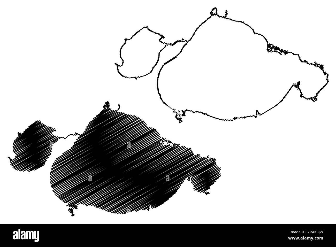 Lake Pontchartrain und Maurepas (Vereinigte Staaten von Amerika, Nordamerika, USA, Louisiana) Kartenvektor Illustration, Scribble Sketch Lac Maurepas ma Stock Vektor