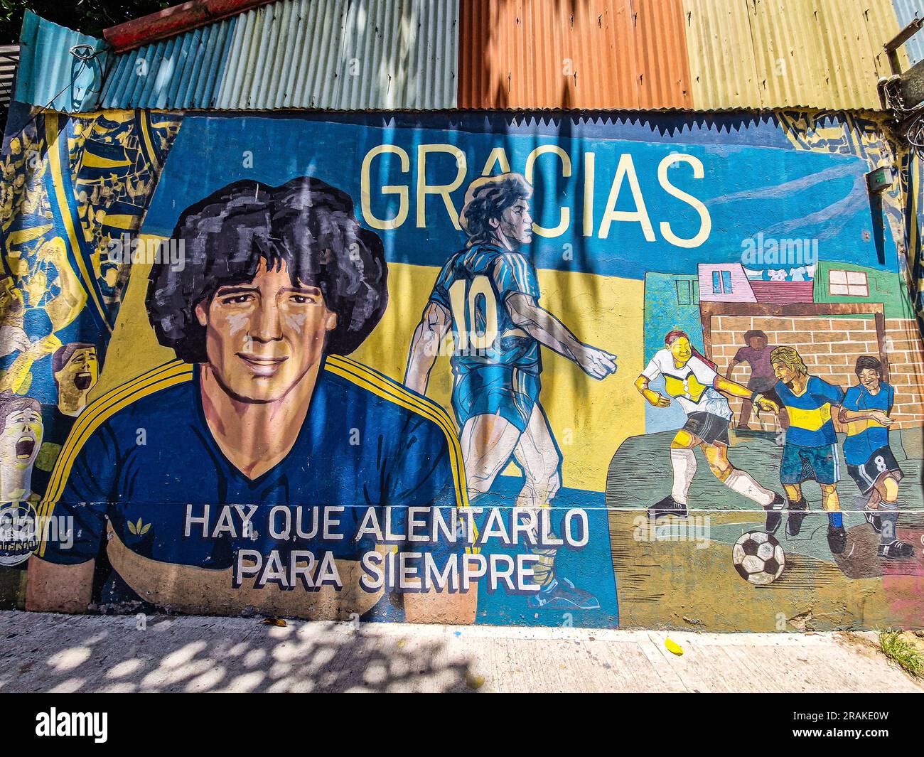Diego maradona Graffiti im Fußballstadion La Bombonera, Boca Juniors in La Boca, Buenos Aires, Argentinien Stockfoto