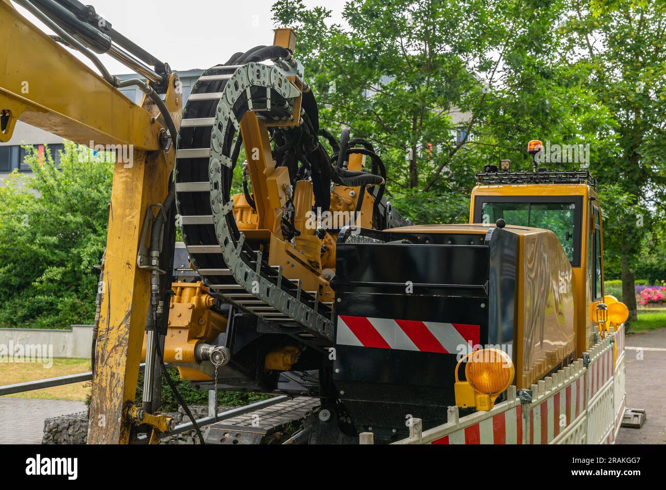 Nahaufnahme des Mechanismus der Ana Grabenmaschine zum Graben von Gräben. Stockfoto