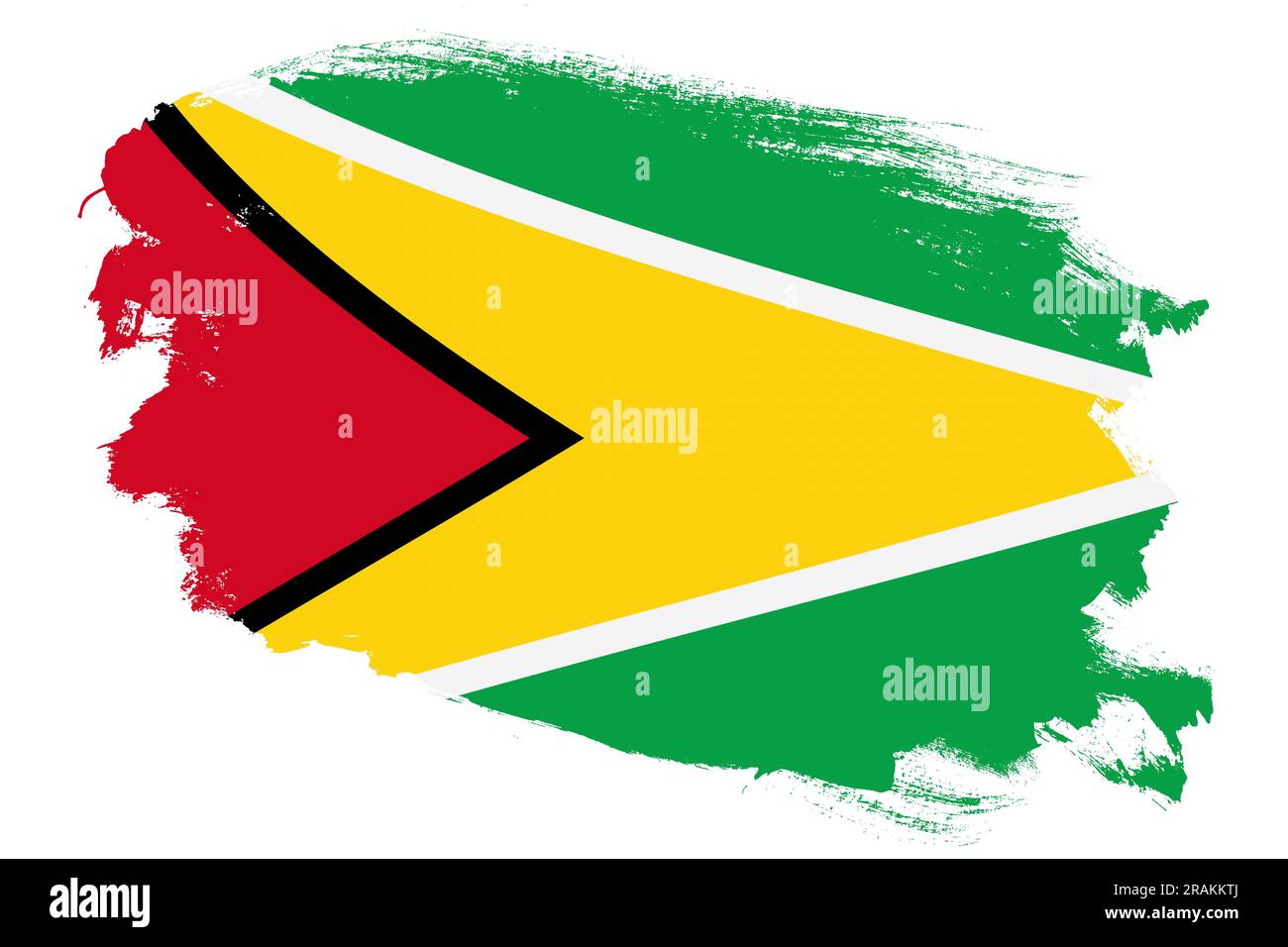 Nationalflagge von Guyana auf weißem Hintergrund mit Grunge-Strichpinsel Stockfoto