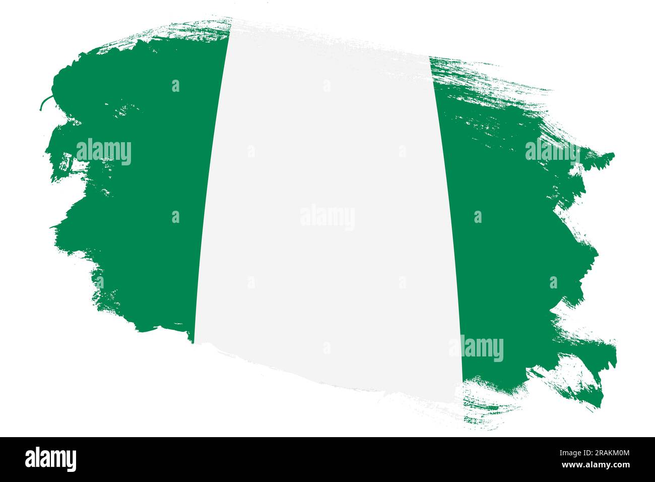 Nationalflagge Nigerias auf weißem Hintergrund mit Grunge-Strich-Pinsel Stockfoto