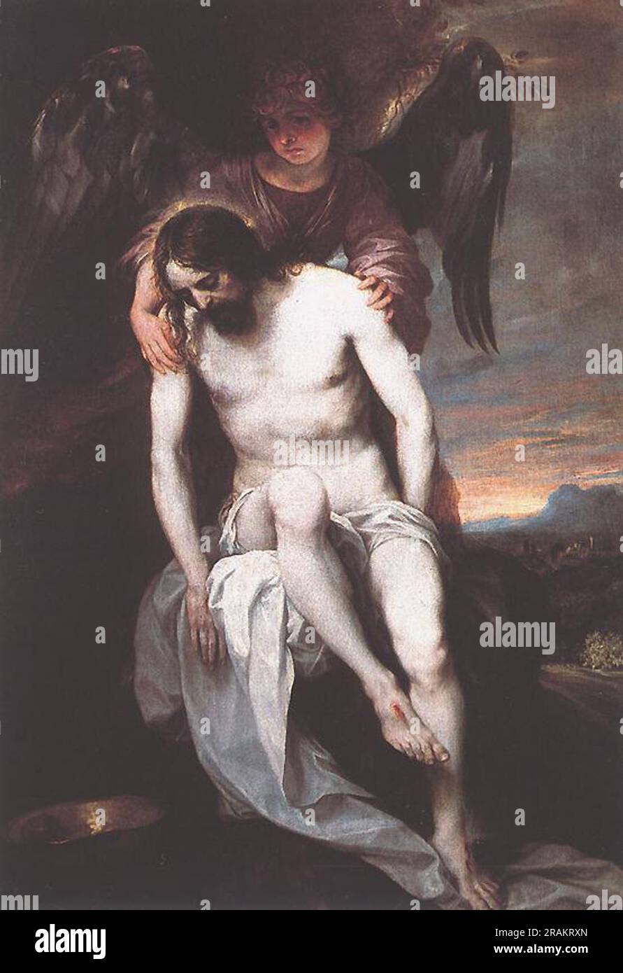 Toter Christus, unterstützt von einem Engel 1650 von Alonzo Cano Stockfoto