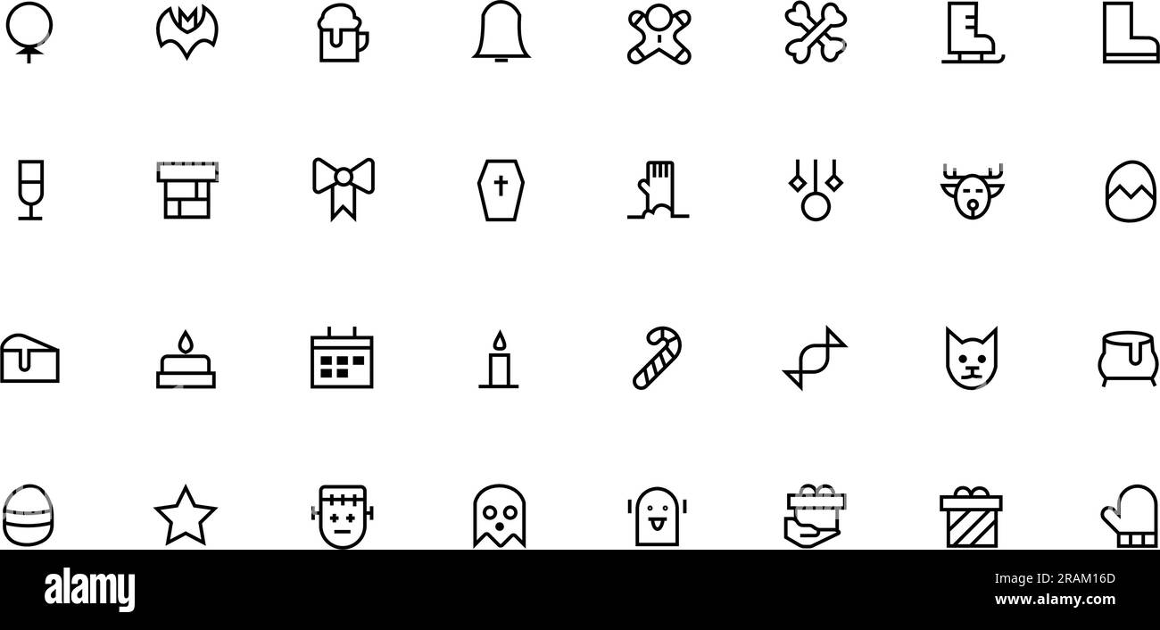 Feiertage, weihnachten, halloween, osterikonen. Darstellung des Symbols für isolierte Linien Stock Vektor