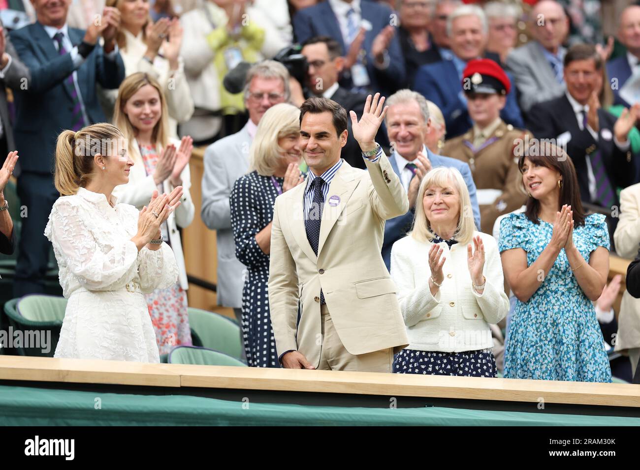 Wimbledon, England, 04/07/2023, Roger Federer (Sui) während der Wimbledon Championships 2023 am 3. Juli 2023 im All England Lawn Tennis & Croquet Club in Wimbledon, England Stockfoto