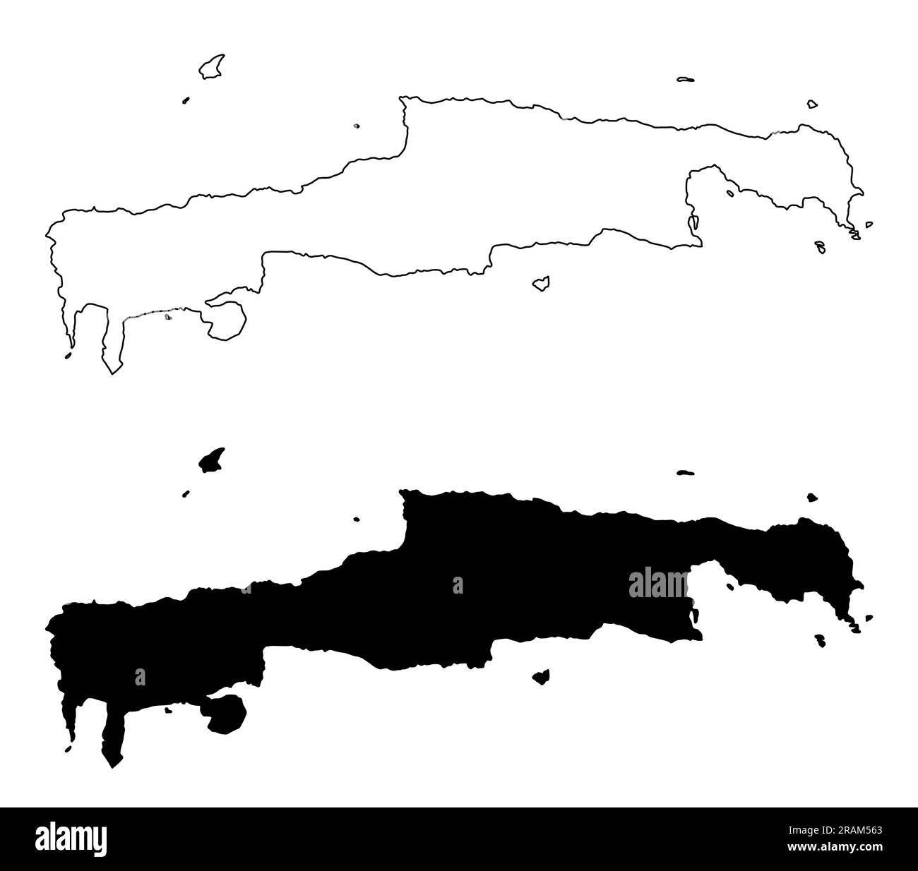 Die Schwarzweiß-Silhouettenkarten von Kreta, Griechenland Stock Vektor